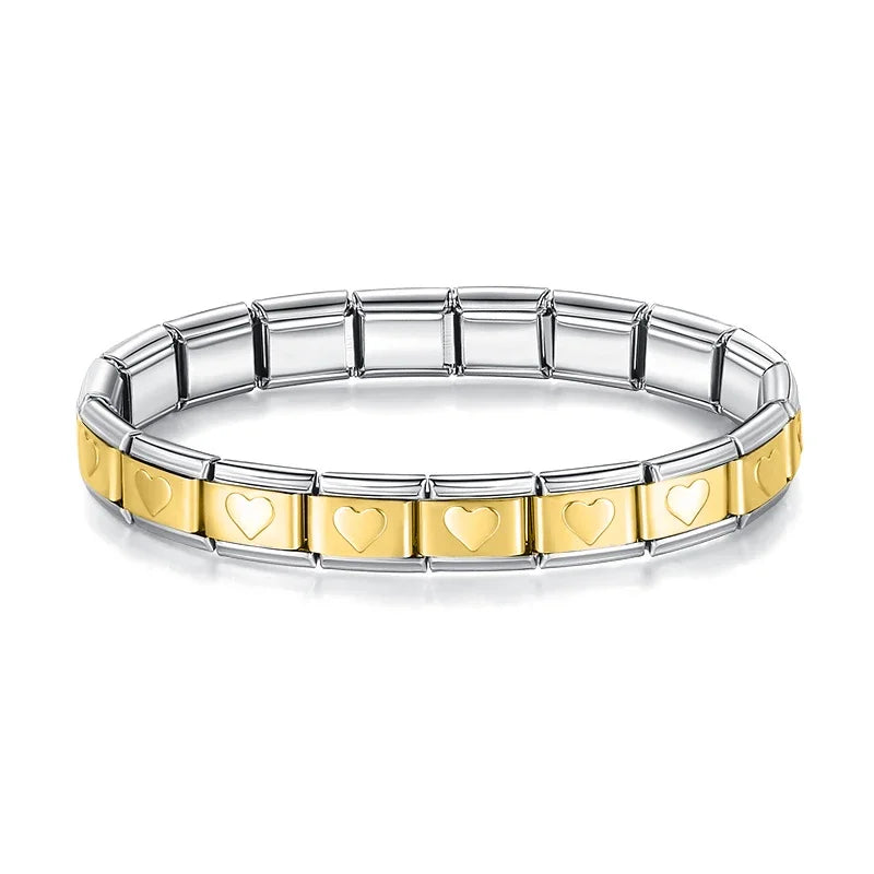 Pulseiras em Aço Inoxidável de Estilo Italiano Full Dourado Corações