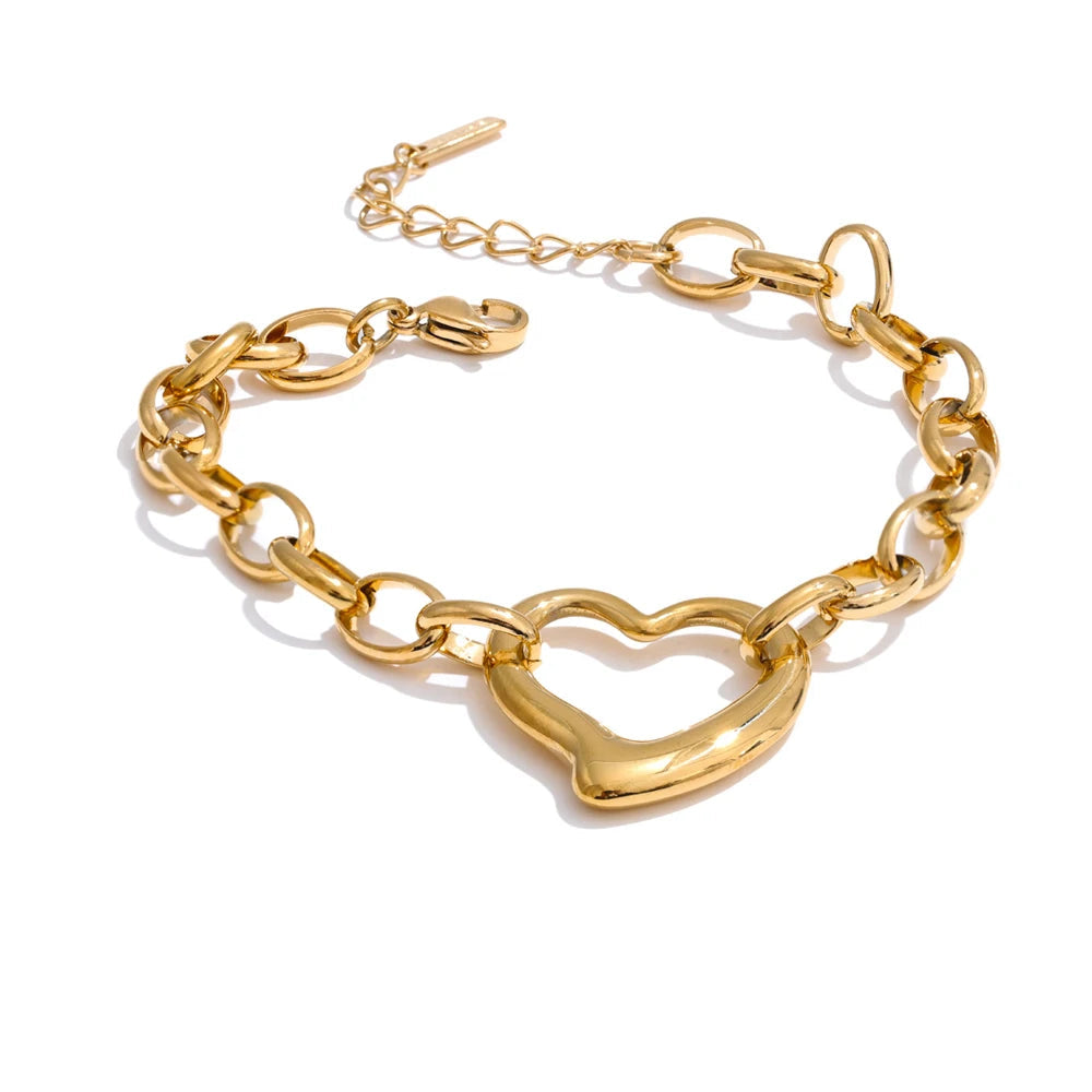Pulseira de Aço Inox Charme Coração - inoxidável