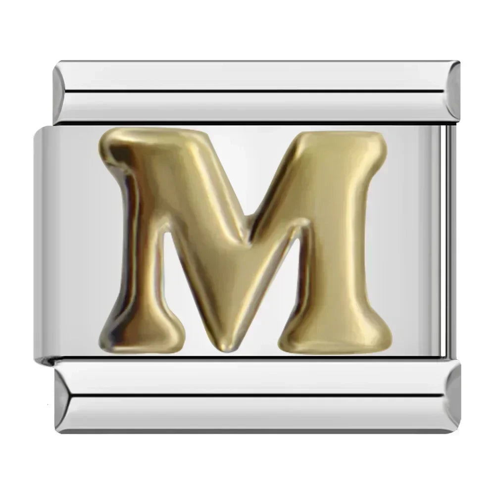 Charms Letras Pulseira Italiana em Aço Inoxidável M