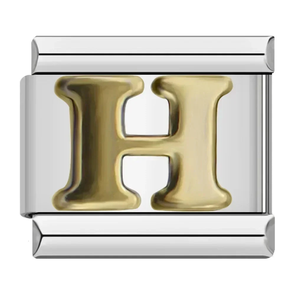 Charms Letras Pulseira Italiana em Aço Inoxidável H