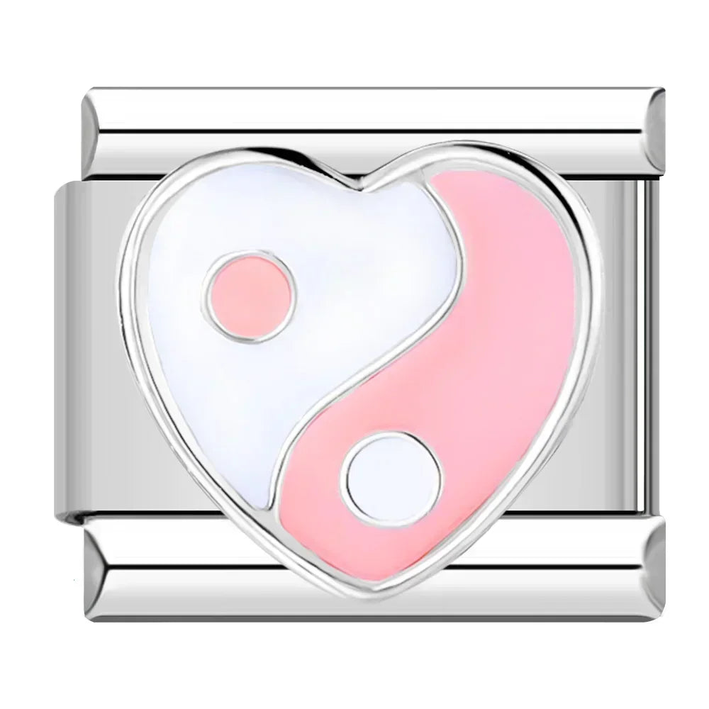 Charms Pulseira Italiana m Aço Inoxidável Rosa e Branco