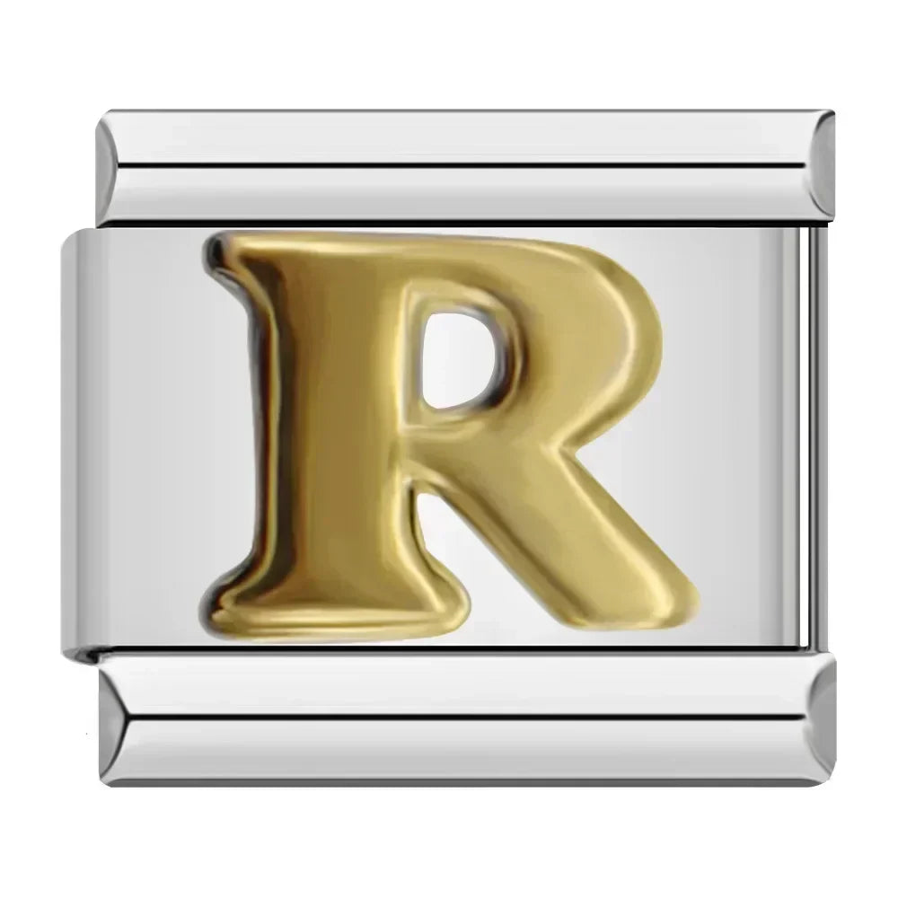 Charms Letras Pulseira Italiana em Aço Inoxidável R