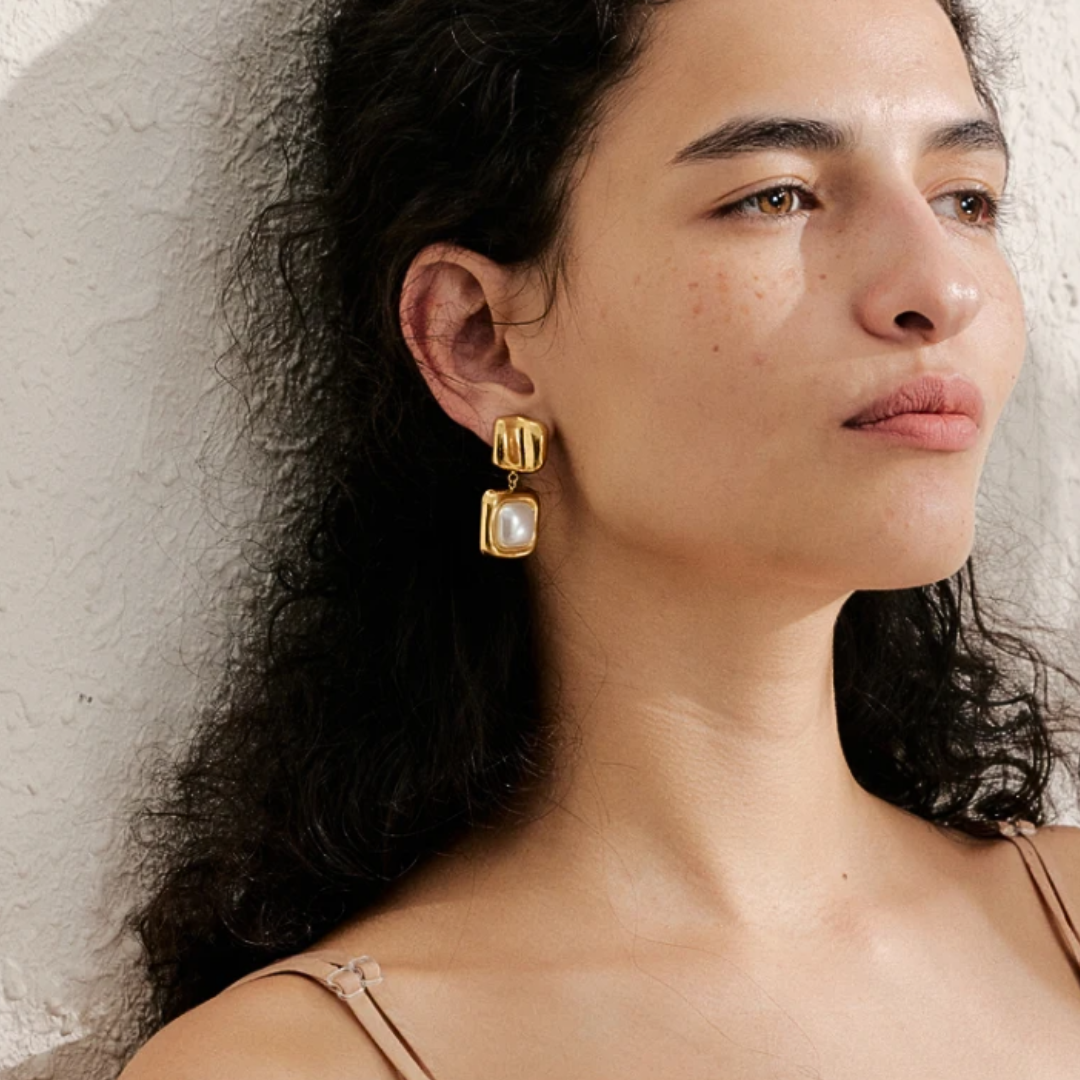 Brincos Pendentes de Pérola - Aço inoxidável