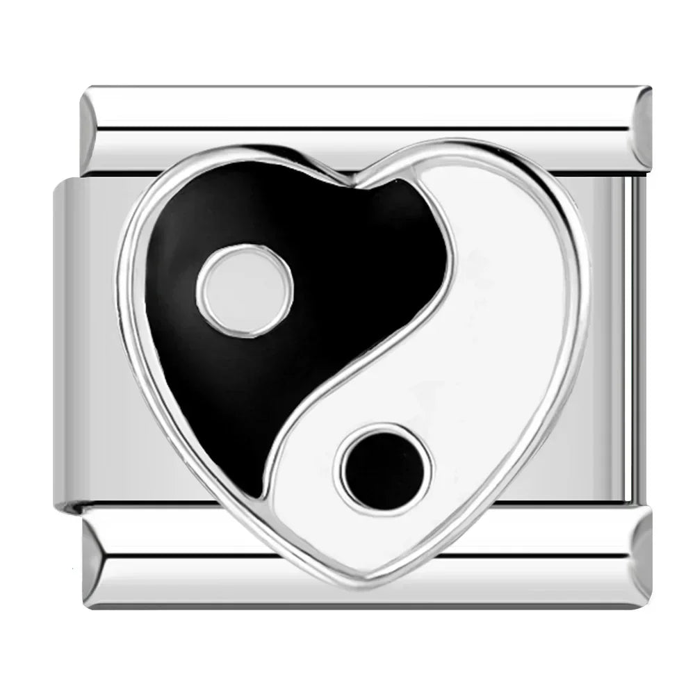 Charms Pulseira Italiana m Aço Inoxidável Preto e Branco