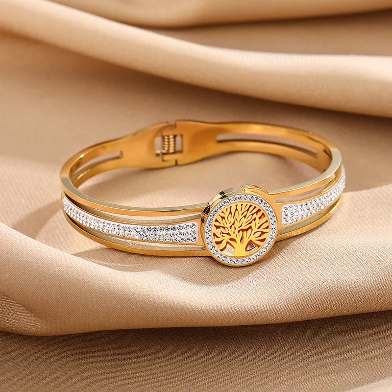 Pulseira Árvore da Vida em Aço Inoxidável Pulseira Dourada