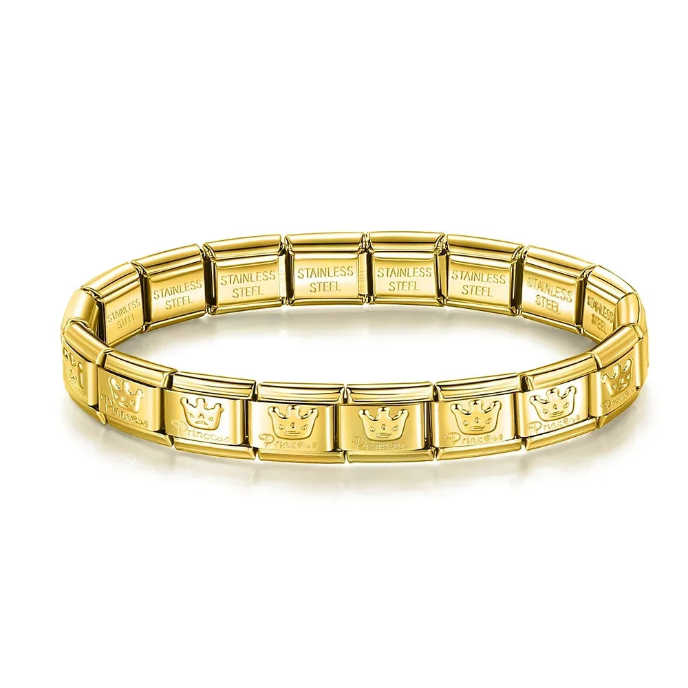 Pulseira Charms Mom e Princess em Aço Inoxidável Princess Dourado