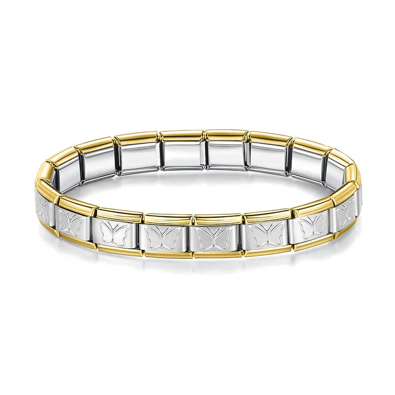 Pulseira Italiana Original em Aço Inoxidável Borboleta