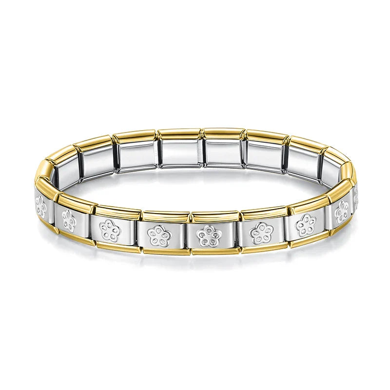 Pulseira Italiana Original em Aço Inoxidável Floral