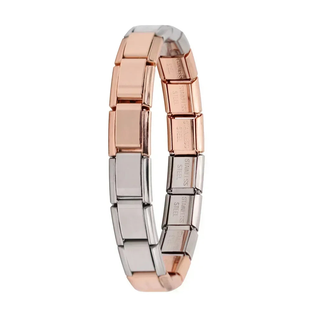 Pulseira Original Italiana em Aço Inoxidável Rosa-Prateado-A