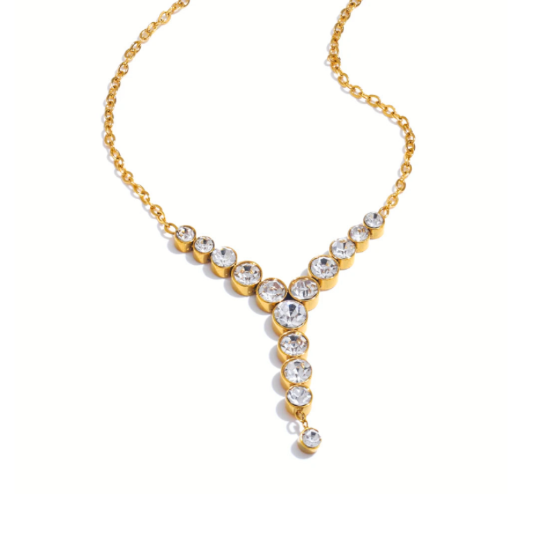 Colar com Pendente de Zircónia em Aço Inoxidável Dourado