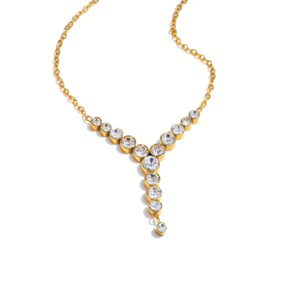 Colar com Pendente de Zircónia em Aço Inoxidável Dourado