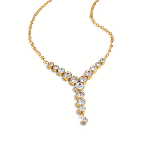 Colar com Pendente de Zircónia em Aço Inoxidável Dourado