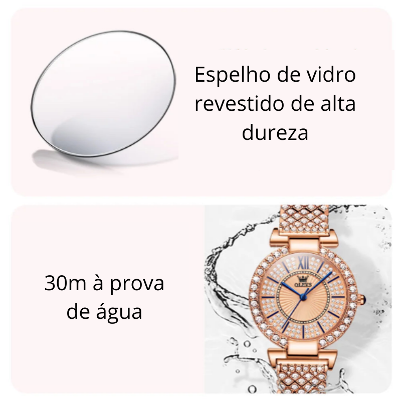 Relógio Feminino Brilhante em Aço Inoxidável OLEVS