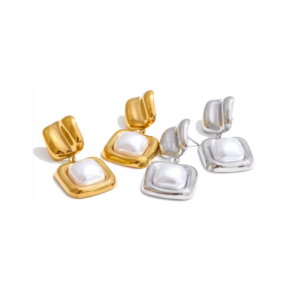 Brincos Pendentes de Pérola - Aço inoxidável