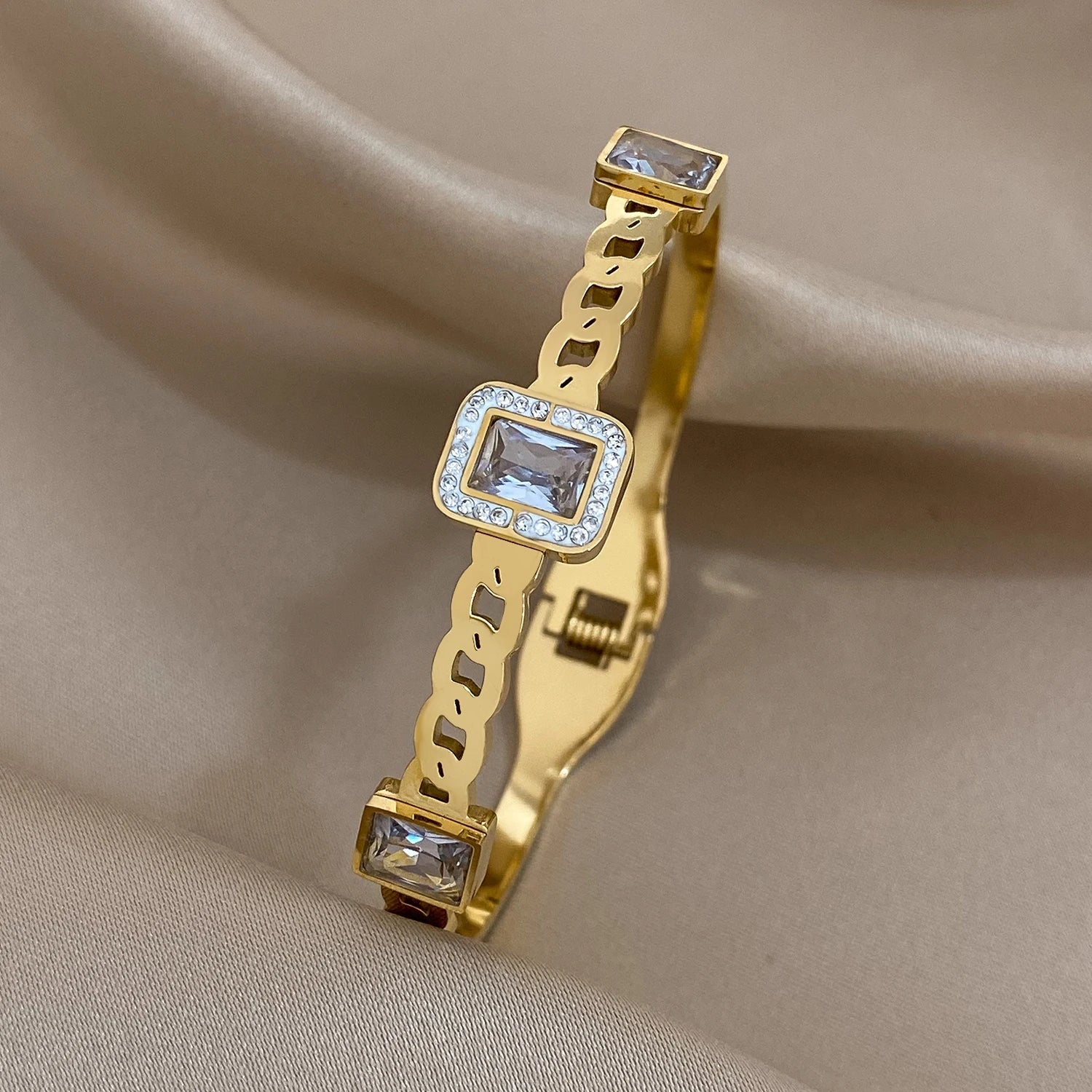 Pulseiras Rígidas Brilhantes Cristal Square