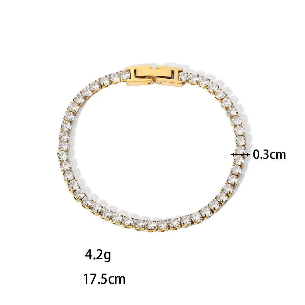 Pulseiras Brilhantes em Aço Inoxidável Pedras Transparentes 3mm