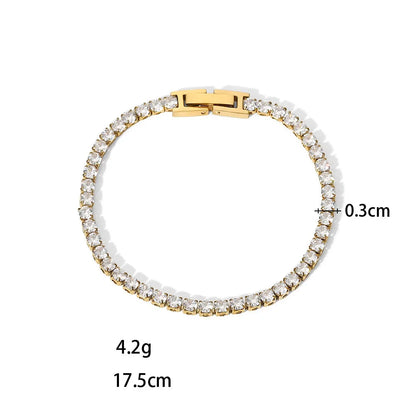 Pulseiras Brilhantes em Aço Inoxidável Pedras Transparentes 3mm
