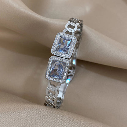 Pulseiras Rígidas Brilhantes Cristal Square Prateado