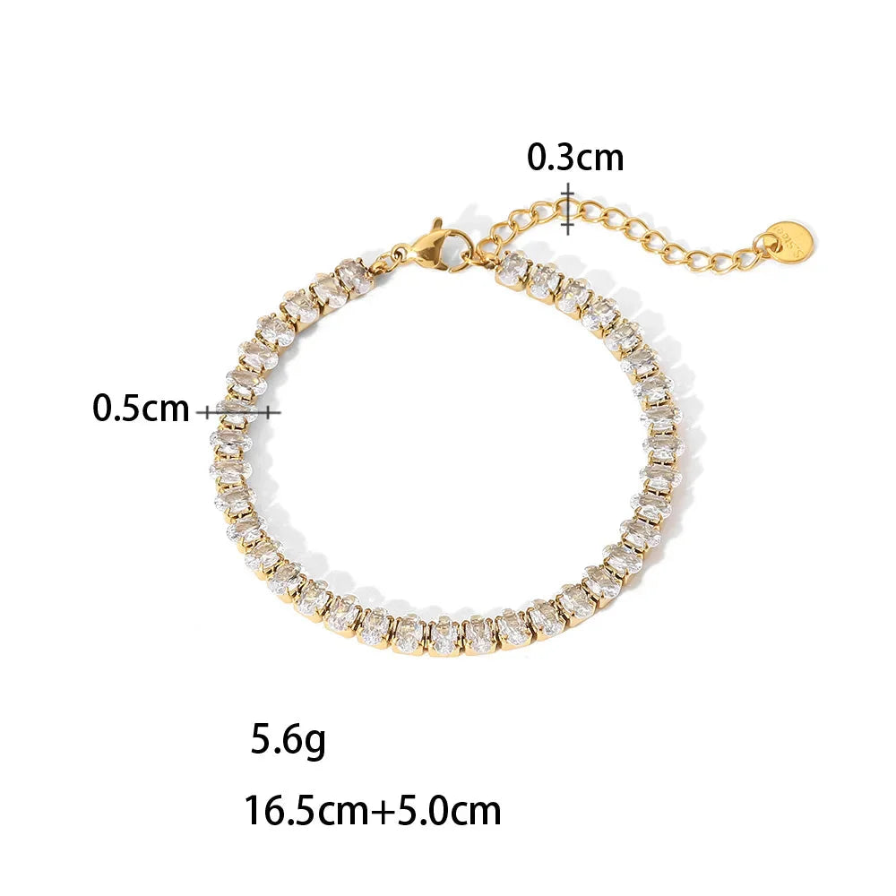 Pulseiras Brilhantes em Aço Inoxidável Pedras Transparentes 5mm