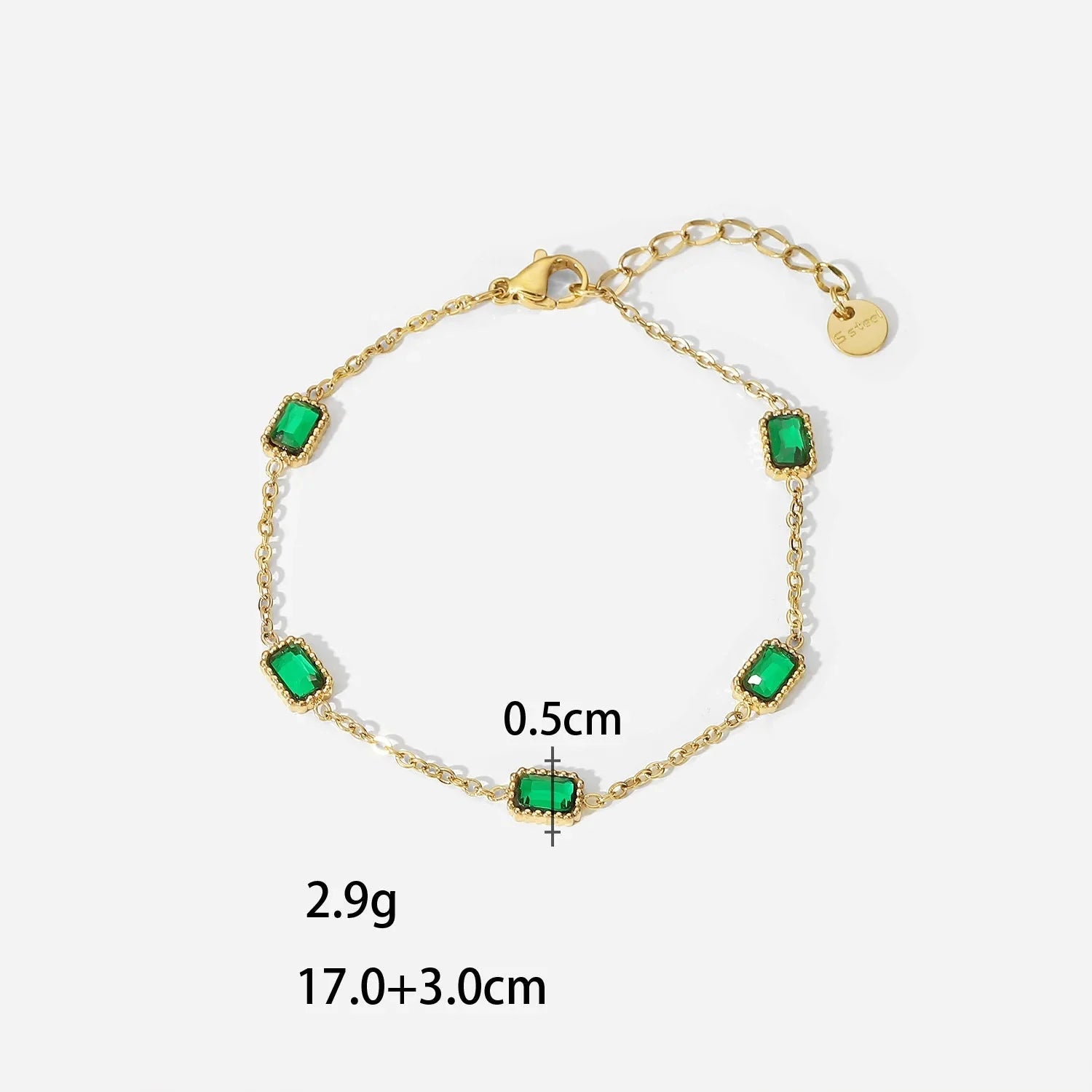 Pulseiras Brilhantes em Aço Inoxidável Cinco Pedras Verdes