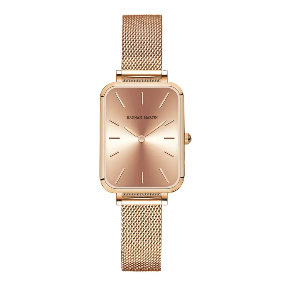Relógio Fino em Aço Inoxidável Dourado fundo rosa dourado