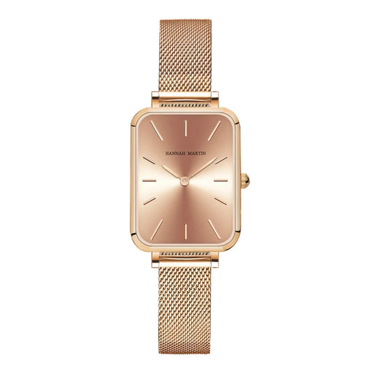 Relógio Fino em Aço Inoxidável Dourado fundo rosa dourado
