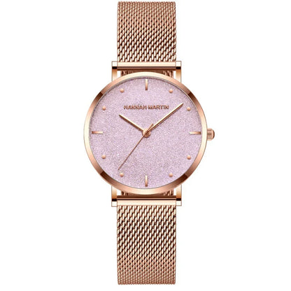 Relógio Glamoroso em Aço Inox Hannah Martin Rosa dourado fundo rosa