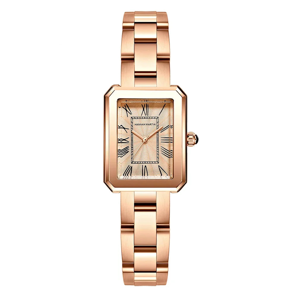 Relógio Feminino com Visor Retangular Full Rosa Dourado