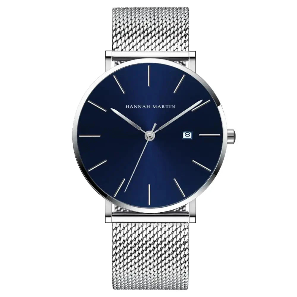 Relógio Feminino em Aço Inoxidável Prateado fundo azul