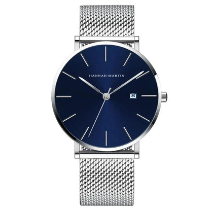 Relógio Feminino em Aço Inoxidável Prateado fundo azul