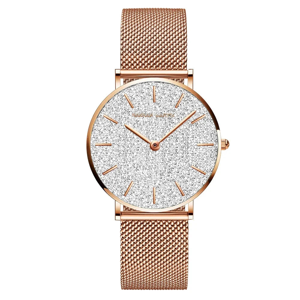 Relógio Glamoroso Feminino em Aço Inox Rosa dourado fundo claro