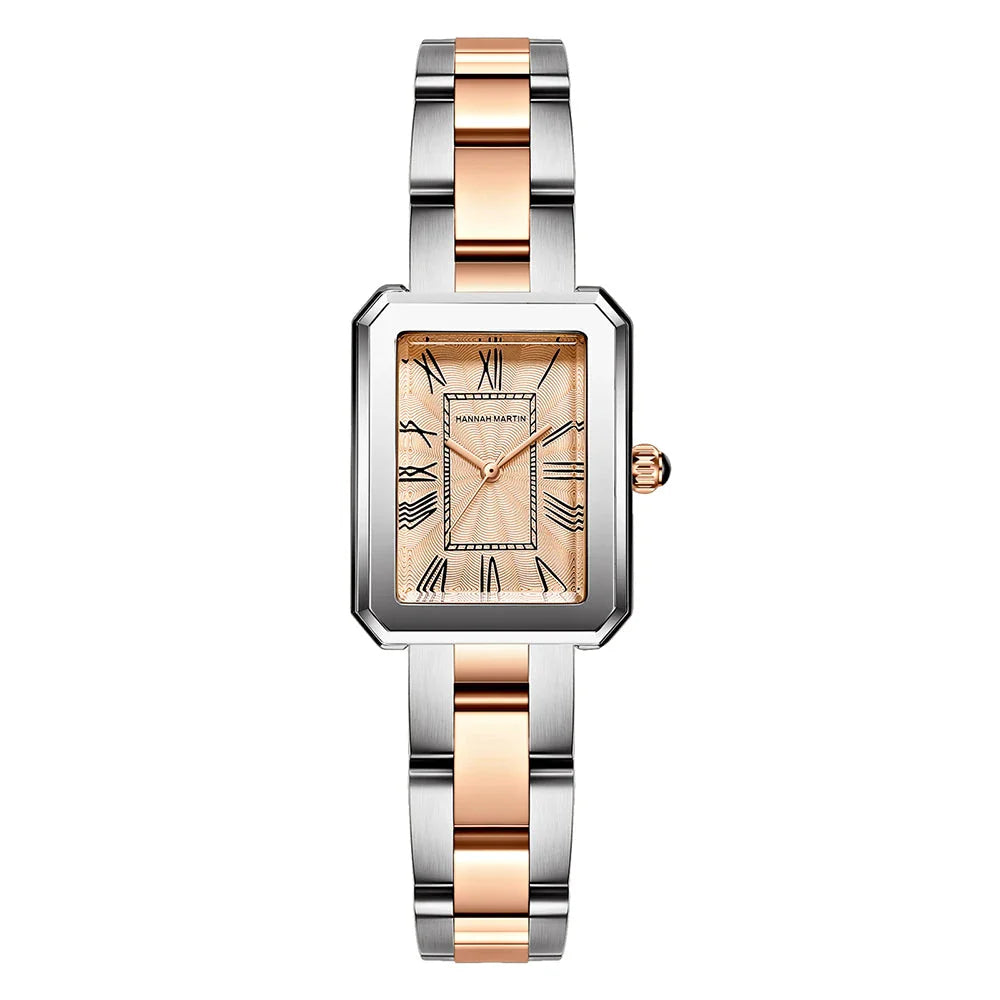 Relógio Feminino com Visor Retangular Prateado Rosa Dourado