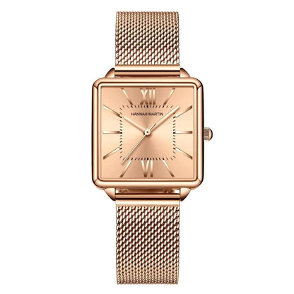 Relógio Feminino de Malha de Aço Hannah Martin Malha Full Rosa Dourado