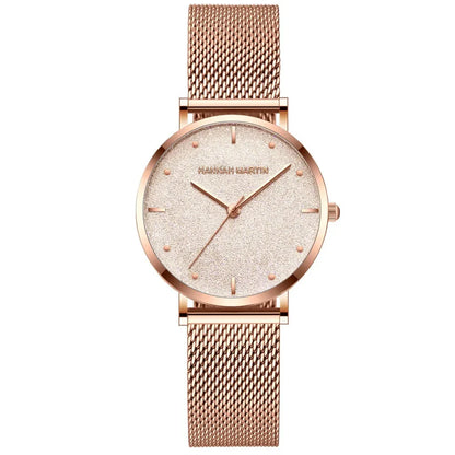 Relógio Glamoroso em Aço Inox Hannah Martin Rosa dourado fundo bright