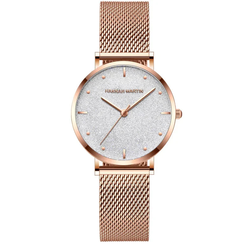 Relógio Glamoroso em Aço Inox Hannah Martin Rosa dourado fundo claro