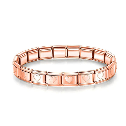 Pulseiras Originais Charms Coração em Aço Inoxidável Coração Rosa Dourado