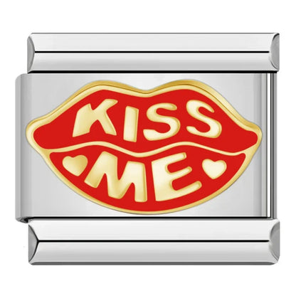 Charms Originais Pulseira Italiana em Aço Inoxidável Kiss Me