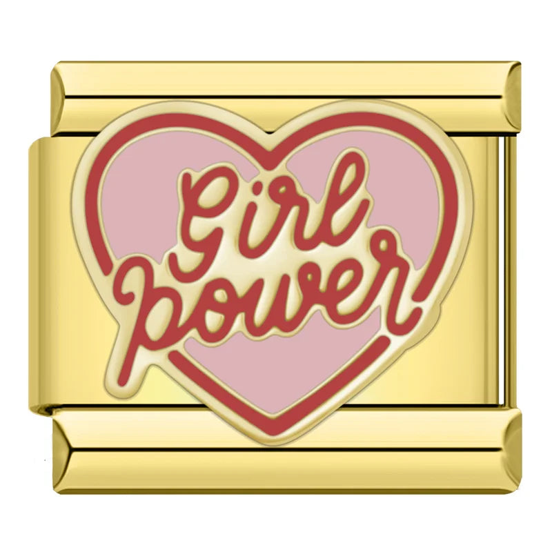 Charms Pulseira Italiana em Aço Inoxidável Girl Power