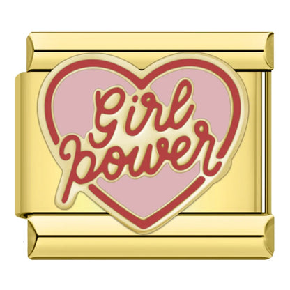 Charms Pulseira Italiana em Aço Inoxidável Girl Power