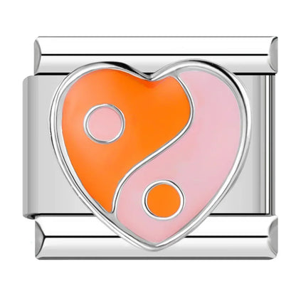 Charms Pulseira Italiana m Aço Inoxidável Rosa e Laranja