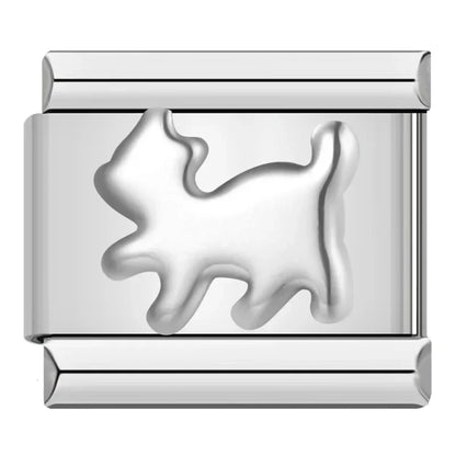 Charms Pulseira Italiana em Aço Inoxidável Gato Prateado
