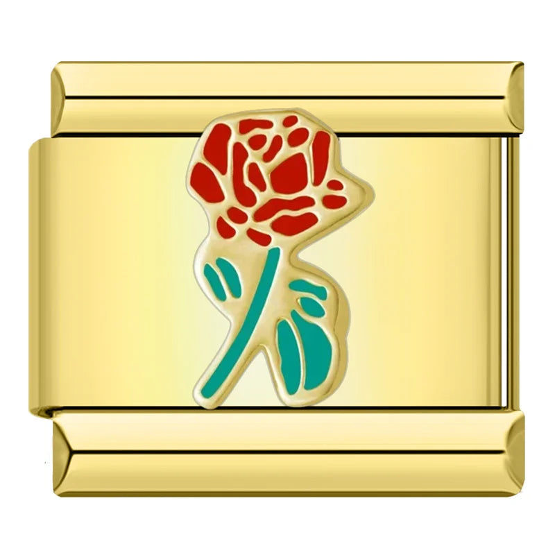 Charms Pulseira Italiana em Aço Inoxidável Flor