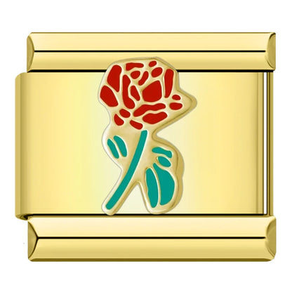 Charms Pulseira Italiana em Aço Inoxidável Flor