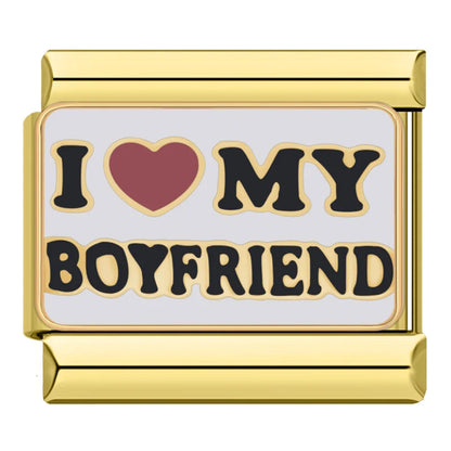 Charms Pulseira Italiana em Aço Inoxidável I Love My Boyfriend