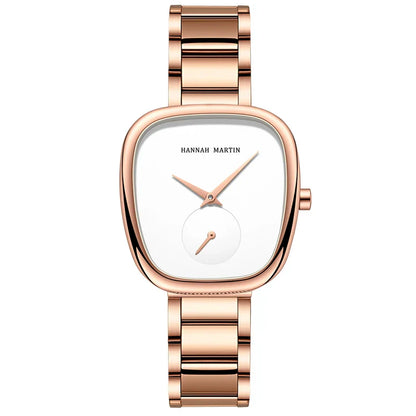 Relógio Moderno em Aço Inox Hannah Martin Rosa Dourado Fundo Claro