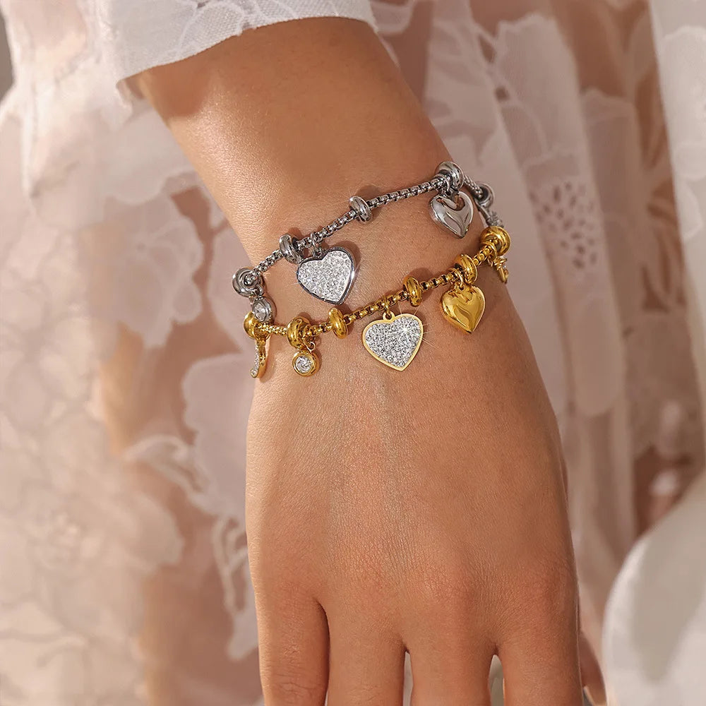 Pulseira Charms Coração em Aço Inoxidável
