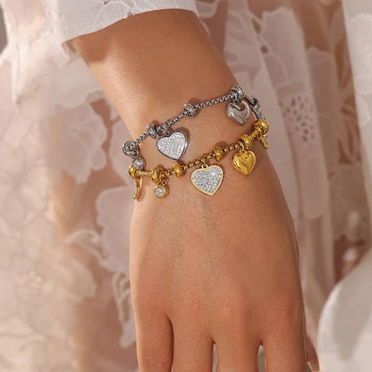 Pulseira Charms Coração em Aço Inoxidável