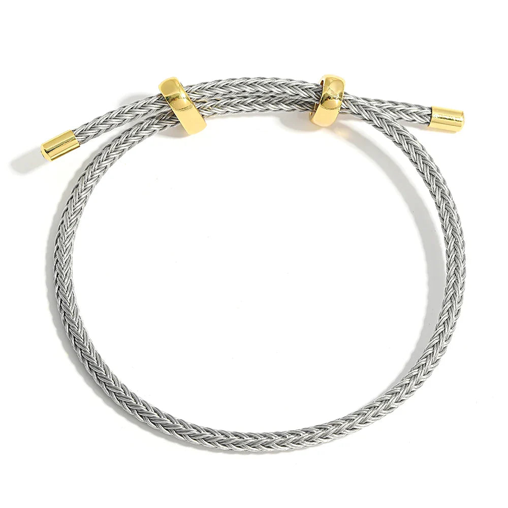 Pulseira com Efeito de Corda Ajustável em Aço Inox Cinzento