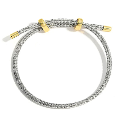 Pulseira com Efeito de Corda Ajustável em Aço Inox Cinzento