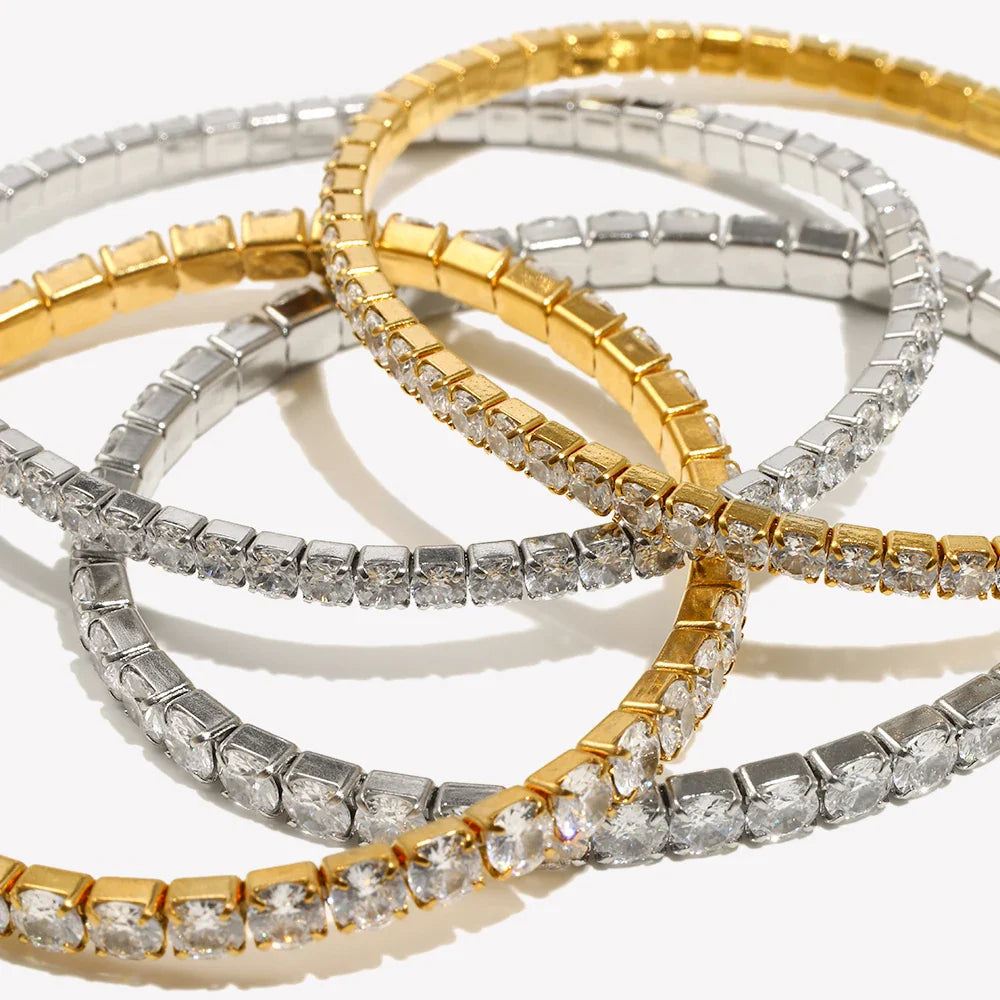 Pulseiras Elásticas de Ténis em Aço Inoxidável e Zircónia